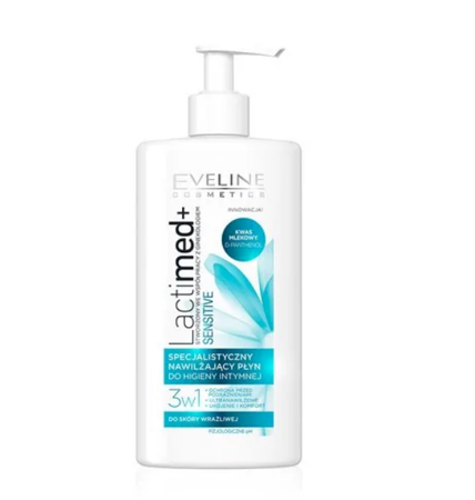 Eveline Lactimed Sensitive  Specjalistyczny nawilżający Płyn do higieny intymnej 3 w 1 do skóry wrażliwej  250ml